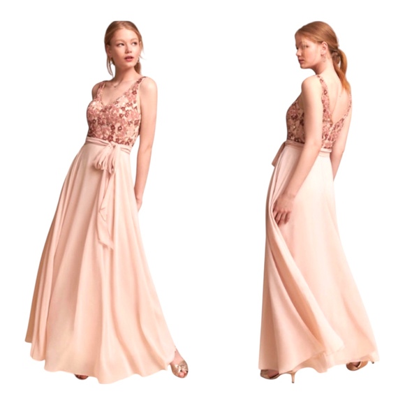 Anthropologie BHLDN Kiera Pink Chiffon Formal‎ Gown with Floral